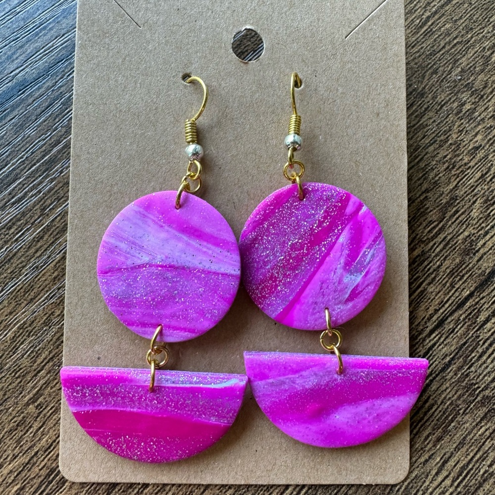 SALE: Pink and white clay earrings